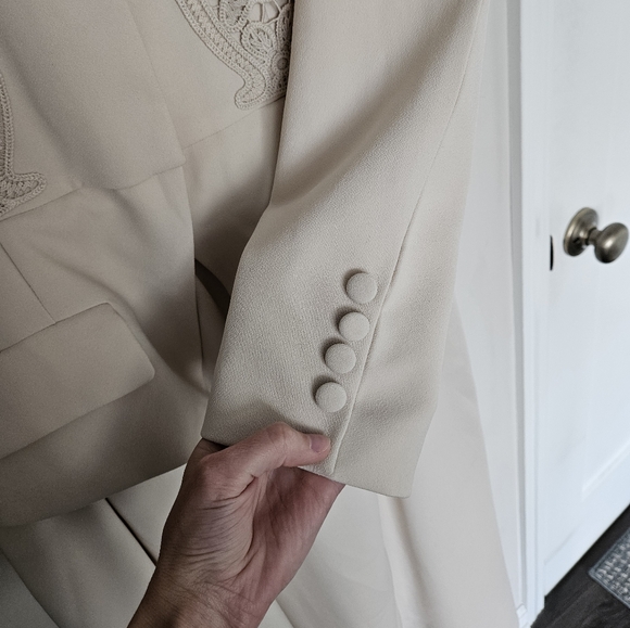 Self-Portrait Beige Tailored Crepe Lace Detail Midi Dress US Size 6 - Picture 6 of 15